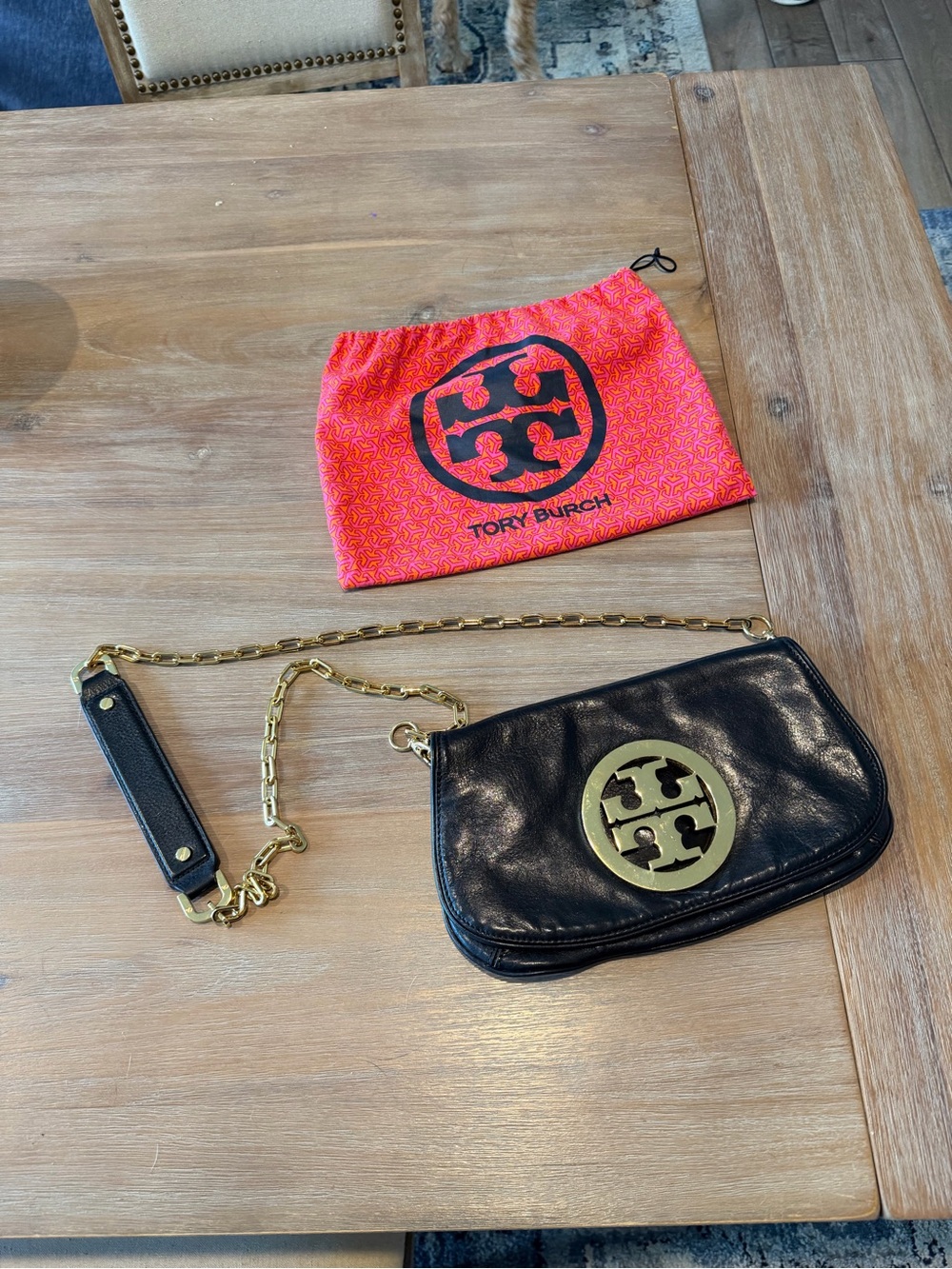 Tory Burch Black Leather Crossbody with Gold Logo Medallion